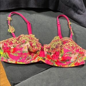 Vibrant Floral Lace Bra - Pink and Yellow